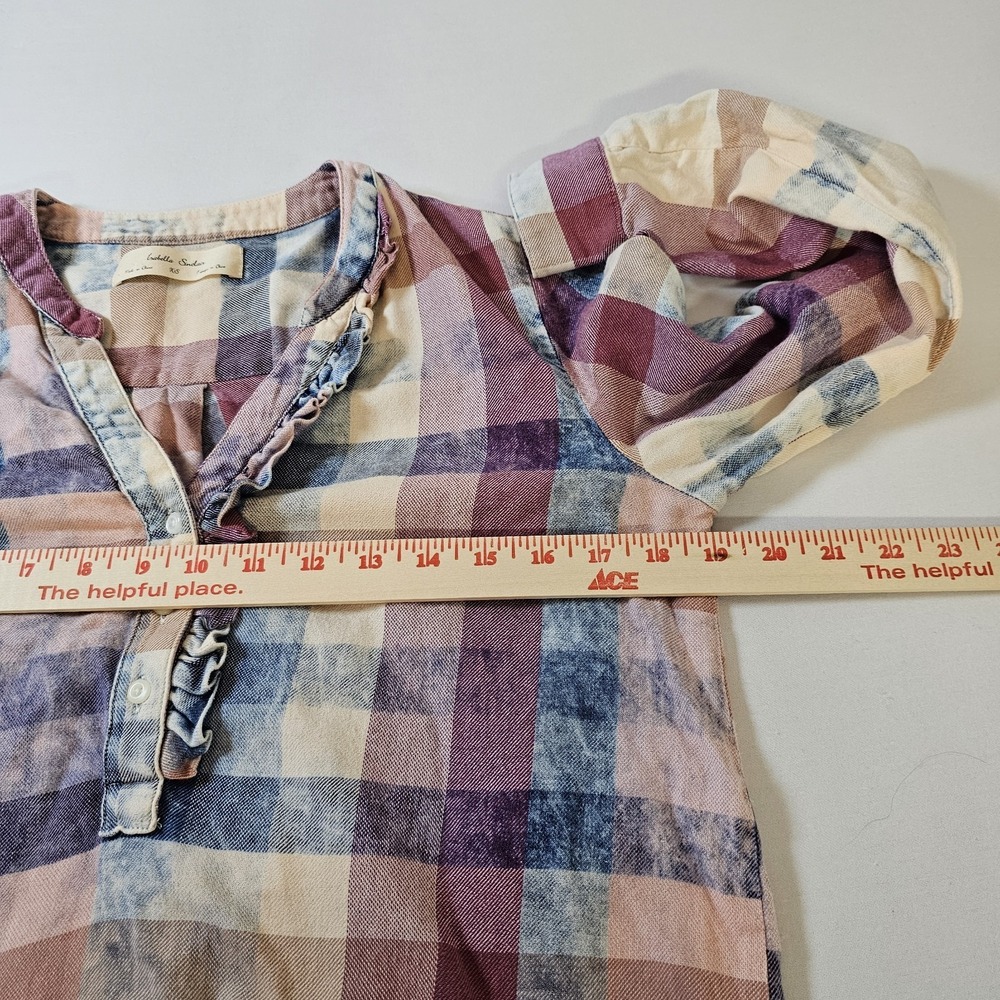 Isabella Sinclair for Anthropologie XS Plaid Shirt Blouse Ruffled 100% Cotton - Picture 5 of 7